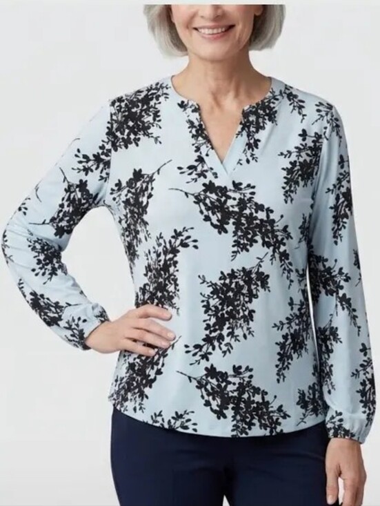 Anne Klein Tops - Anne Klein Light Blue Floral Print Long Sleeve Blouse